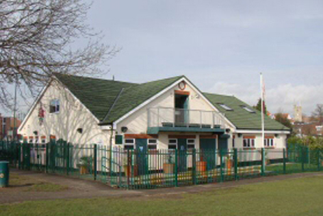 Photo of the sports pavilion in St. Georges Park, Rayleigh, Essex